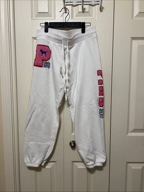 Pink P Logo White Jogger Sweatpants size S-